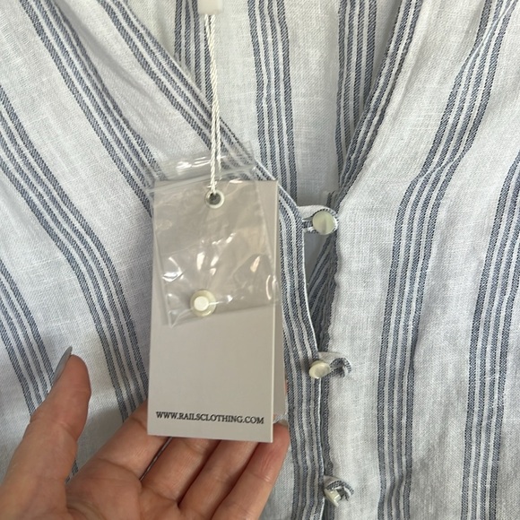 Rails Marti Cotton Button Detail Long Sleeve Blouse Shirt Top in Cayman Stripe - Picture 4 of 5